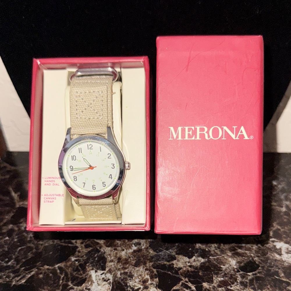 Merona Silver Case Watch with Beige Strap